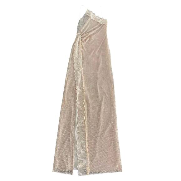 Self-Portrait Champagne Rhinestone Lace Trim Maxi Dress US 4 - Picture 7 of 10